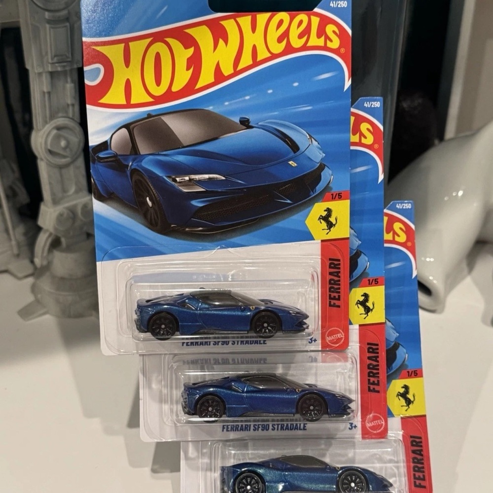 Lot of 3 x HOT WHEELS * Ferrari SF90 Stradale Toy Car - Blue